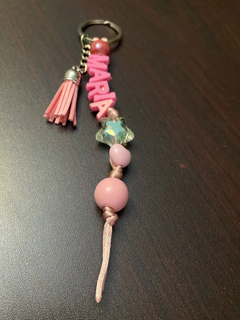 Personalized Name Maria Pink Beaded Key with Tassel